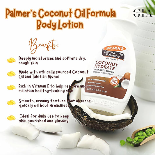 Palmer'S Coconut Oil Bundle - Body Lotion 250Ml & Body Oil 150Ml - Hydrating Coconut Skin Care Set For Deep Moisturizing - Perfect For Dull Skin And Daily Use - Palmer'S Coconut Hydrate