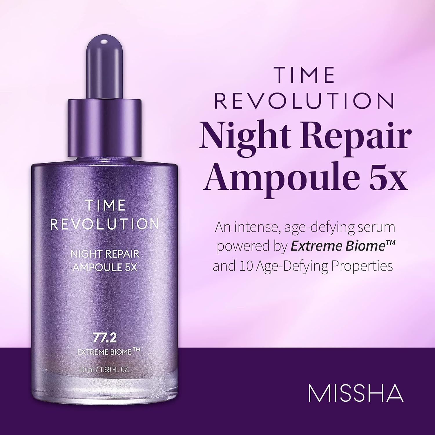 Missha Time Revolution Night Repair Face Serum Ampoule (5Th Gen) - Overnight Probiotic Skincare For Intensive Repair And Radiance, 1.69 Fl Oz : Beauty & Personal Care