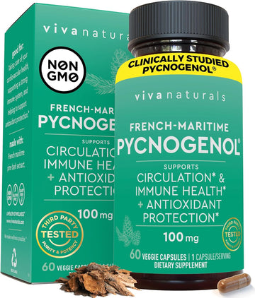 Pycnogenol 100Mg From French Maritime Pine Bark Extract Capsules - Healthy Blood Circulation Supplements, Antioxidant Protection, Joint Support And Immune Support - 60 Pycnogenol Supplements