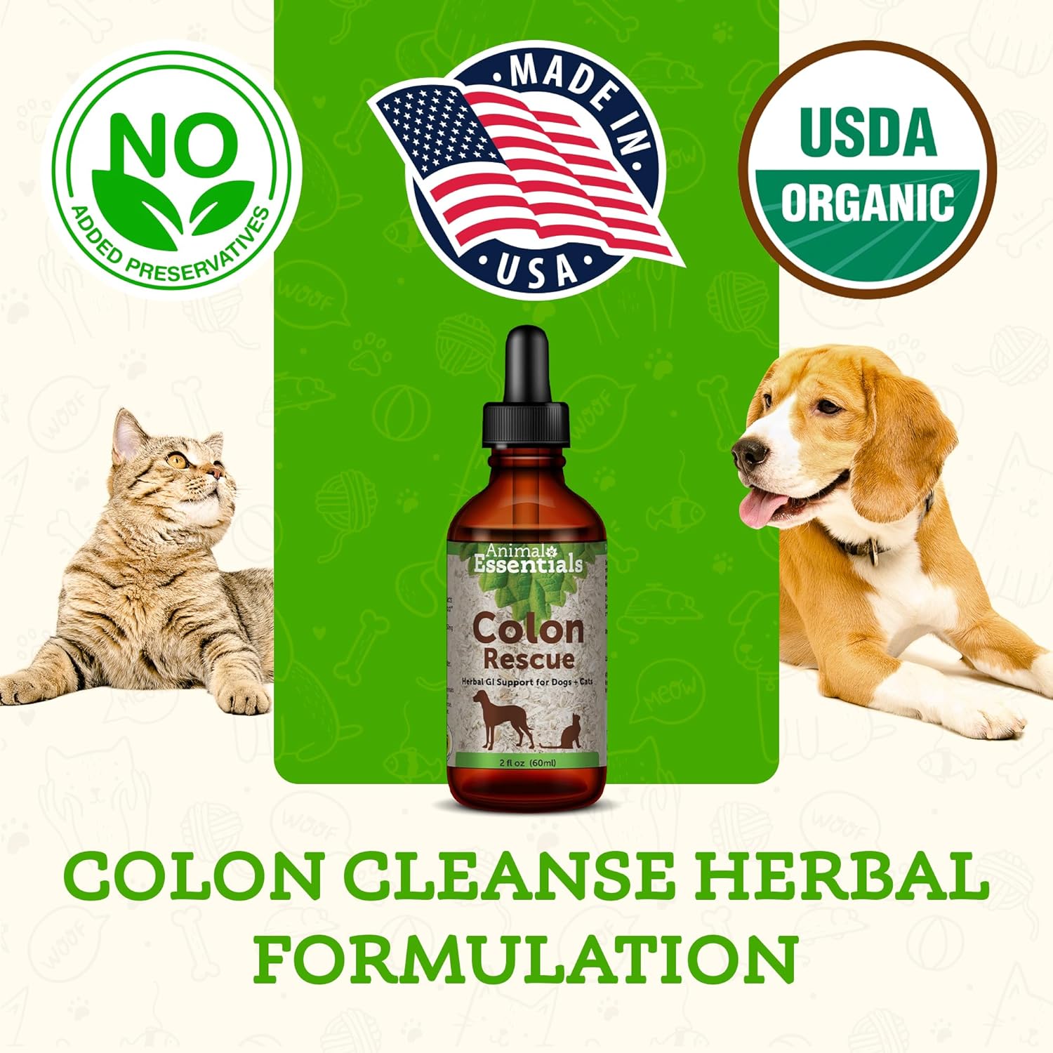 Animal Essentials Colon Rescue- Herbal Formula for Dogs & Cats, Healthy Gastrointestinal Tract, Sweet Taste, 100% Organic Human Grade Herbs, Veterinarian Recommended Animal Wellness Tonic - 2 Fl Oz : Animal S Apawthecary Phytomucil : Pet Supplies