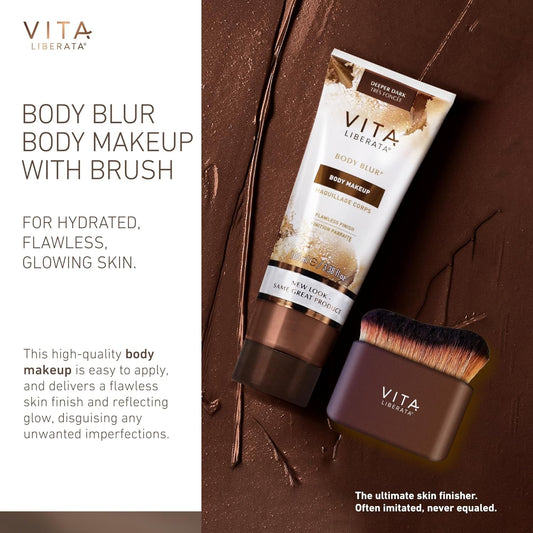 Vita Liberata Body Blur Deeper Dark 100Ml & Brush Bundle, Leg & Body Makeup, Skin Perfector, Wash Off Instant Tan, Streak Free Application Blending Brush, Water Resistant, Disguise Imperfections
