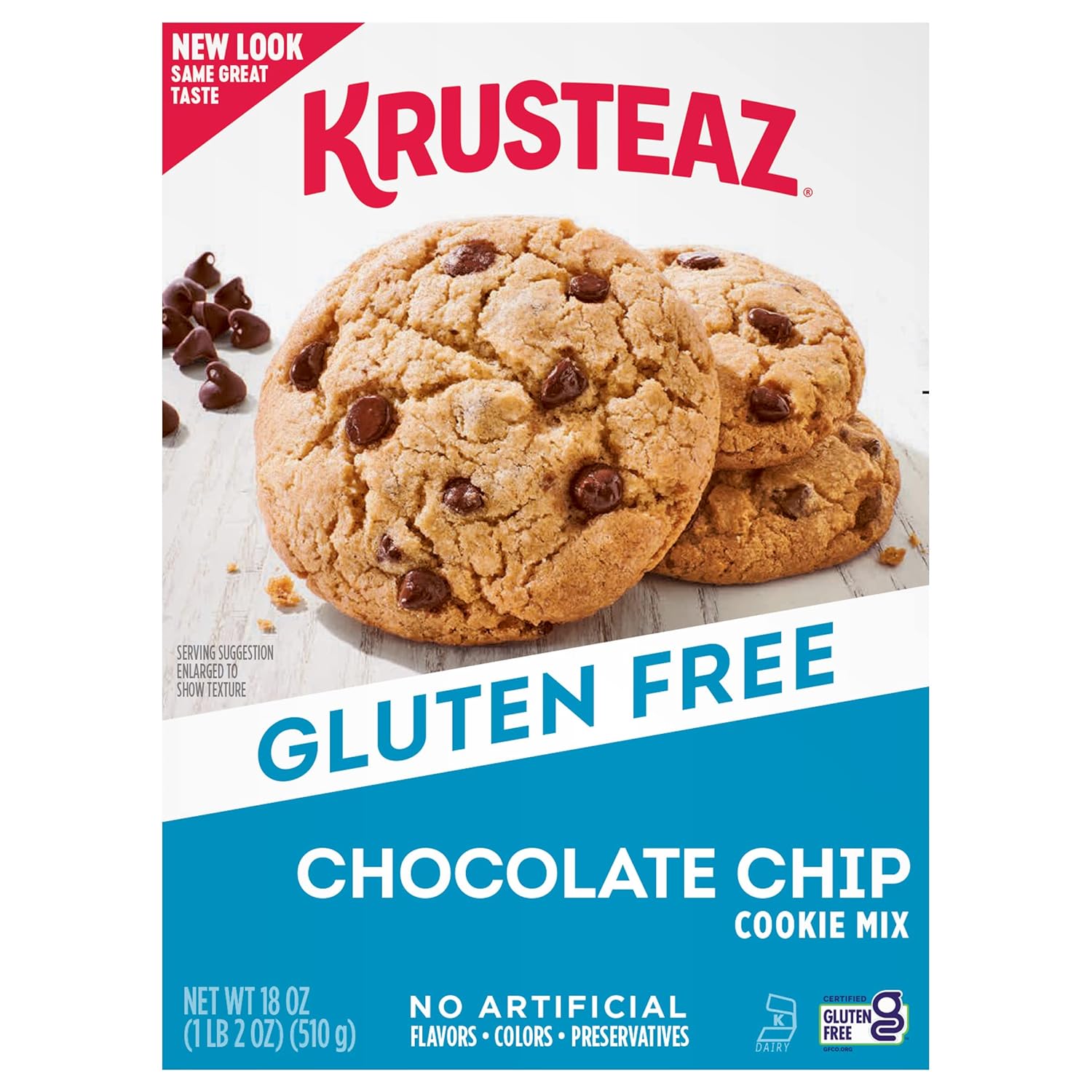 Krusteaz Gluten Free Chocolate Chip Cookie Mix, No Artificial Flavors, Colors, or Preservatives, 18 oz Boxes (Pack of 8)