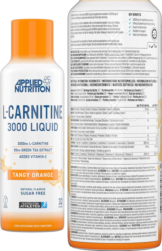Applied Nutrition L Carnitine 3000 Liquid - L-Carnitine With Green Tea & Vitamin C, Boosts Energy & Weight Management, Vegan (480Ml - 32 Servings) (Fruit Burst)