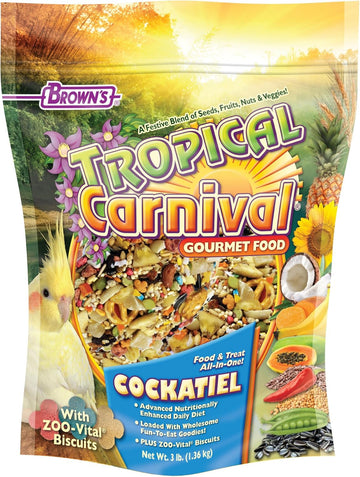 F.M. Brown'S Tropical Carnival, Gourmet Bird Food For Cockatiels, Lovebirds, And Conures, Vitamin-Nutrient Fortified Daily Diet, 3 Lb