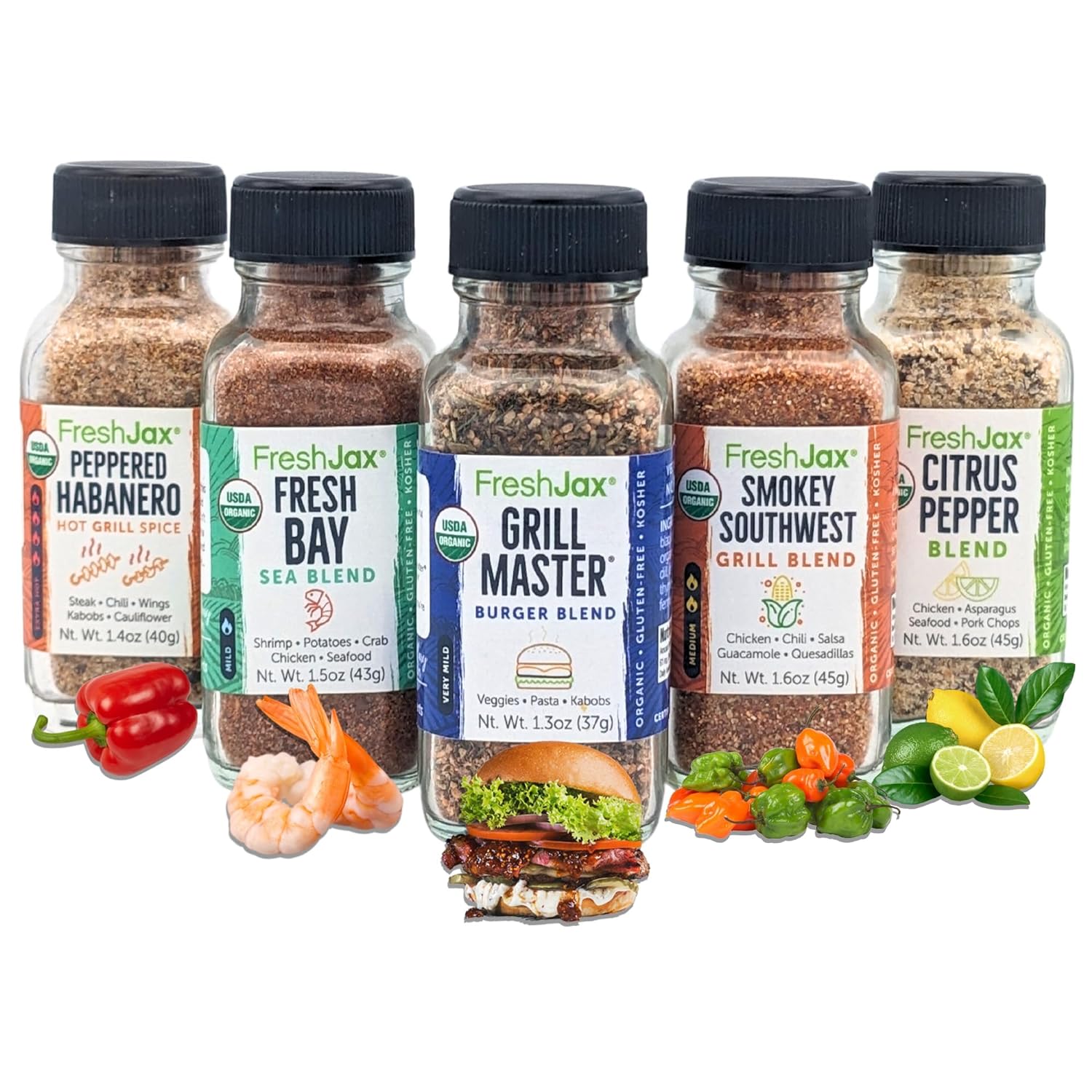 FreshJax Grill Seasoning Gift Set | Pack of 5 Organic Grilling Spices | Grilling Gifts for Dads, Father | BBQ Grill Spices and Seasoning Sets Packed in a Giftable Box