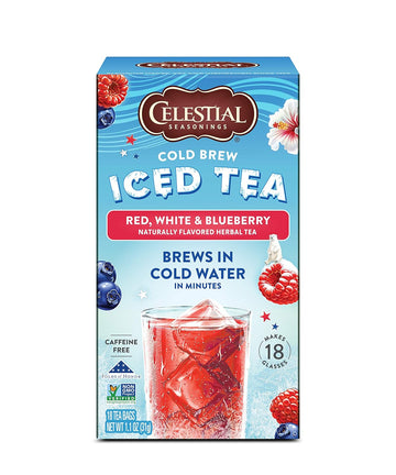 Celestial Seasonings Cold Brew Iced Tea, Red, White & Blueberry, Caffeine Free, 18 Tea Bags (Pack Of 6)