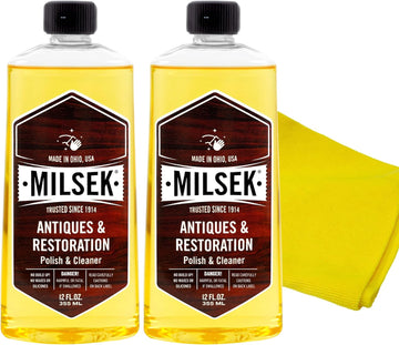 Milsek Antiques & Restoration Polish & Cleaner - Home Essential Cleaning Supplies for Home Improvement of any Wood Antiques or Heirlooms - 12 Fl Oz (Pack of 2) with Microfiber Towel