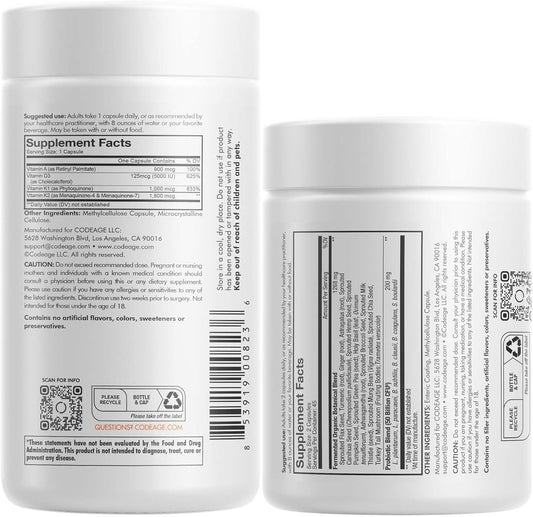 Codeage Daily Vitamin Adk Supplement, Vitamin A Retinyl Palmitate, Vitamin D3 Cholecalciferol, Vitamin K, Sbo Probiotic Blend 50 Billion Cfu Bundle, Lactobacillus Paracasei, Bacillus Clausii, Non-Gmo