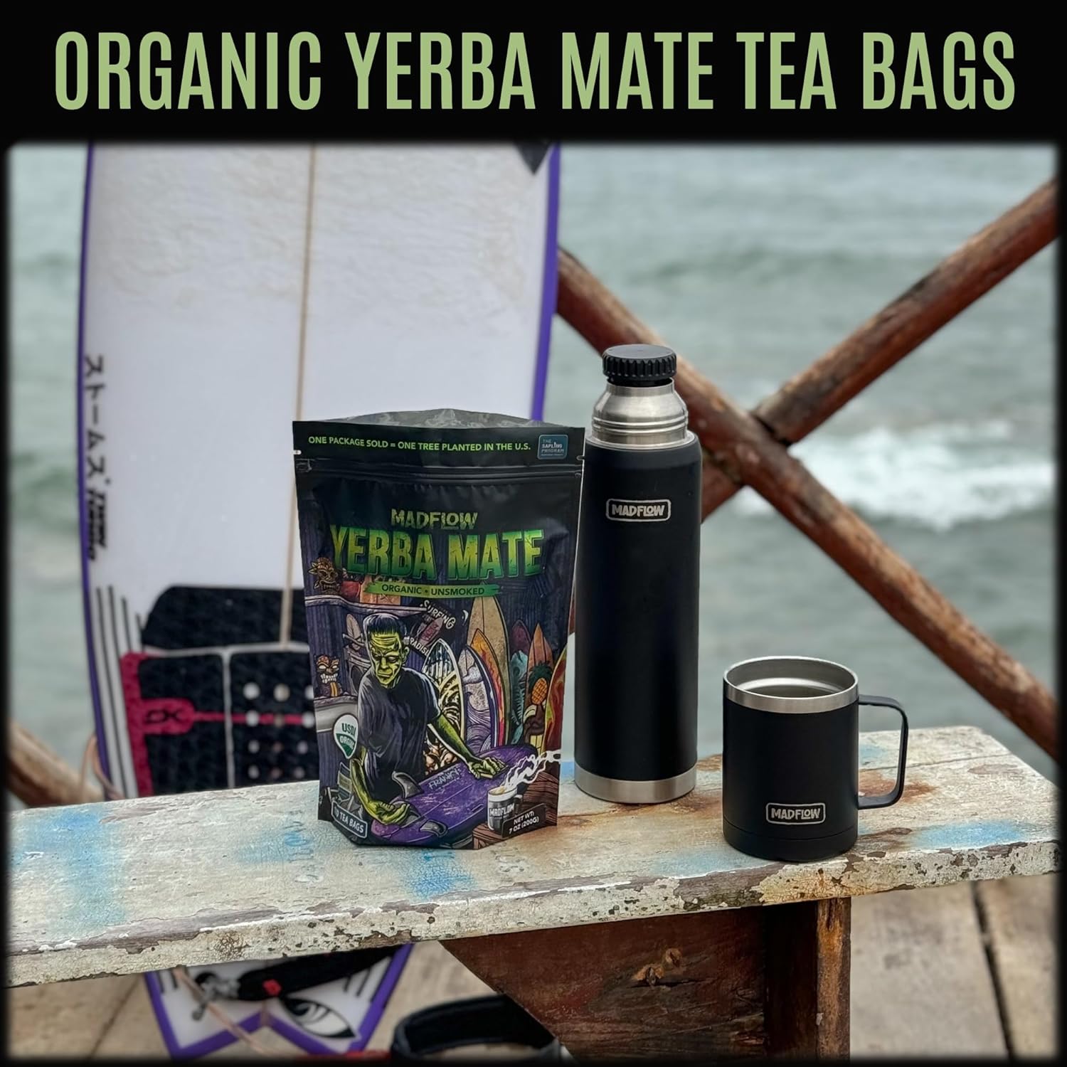 Madflow Yerba Mate Tea Bags (100 Mate Tea Bags). Organic & Unsmoked Yerba Mate Tea. Resealable Packaging. Alternative To Yerba Mate Loose Leaf