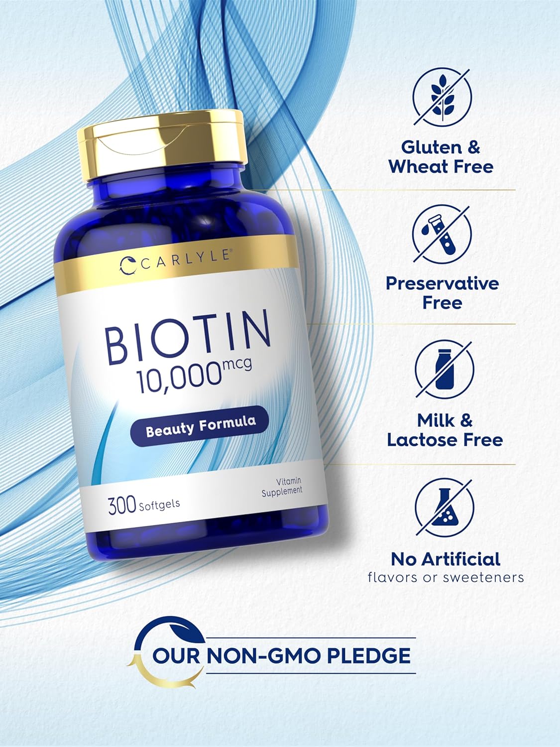 Carlyle Biotin 10000mcg | 300 Softgels | Max Strength | Non-GMO, Gluten Free Supplement : Health & Household
