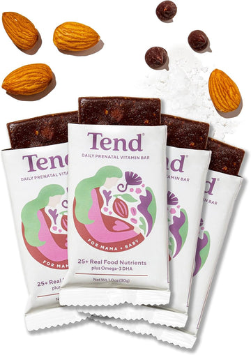 Tend Daily Best Prenatal Vitamin Bar, Made With Organic Ingredients For Pregnant & Postpartum Mothers, Includes Dha, Vitamin D, B, Choline, Folate, Sunflower Lecithin, Chocolate Sea Salt Flavor (4Ct)