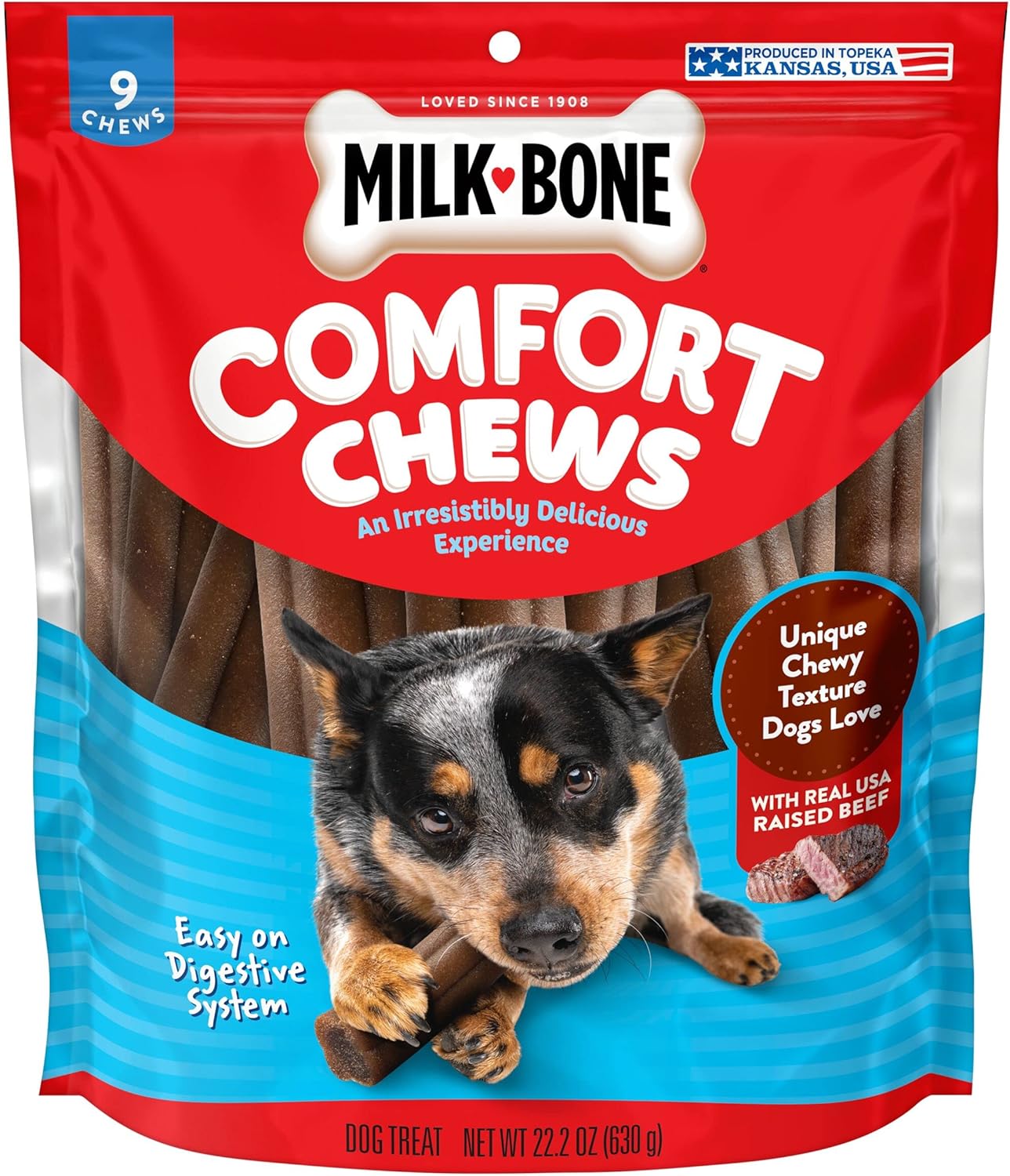 Milk-Bone Comfort Chews, Rawhide Free Dog Treats With Unique Chewy Texture And Real Beef, 9 Chews (Pack Of 4), Easy On Digestive System