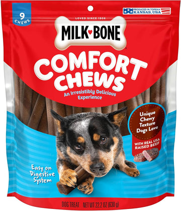 Milk-Bone Comfort Chews, Rawhide Free Dog Treats With Unique Chewy Texture And Real Beef, 9 Chews (Pack Of 4), Easy On Digestive System
