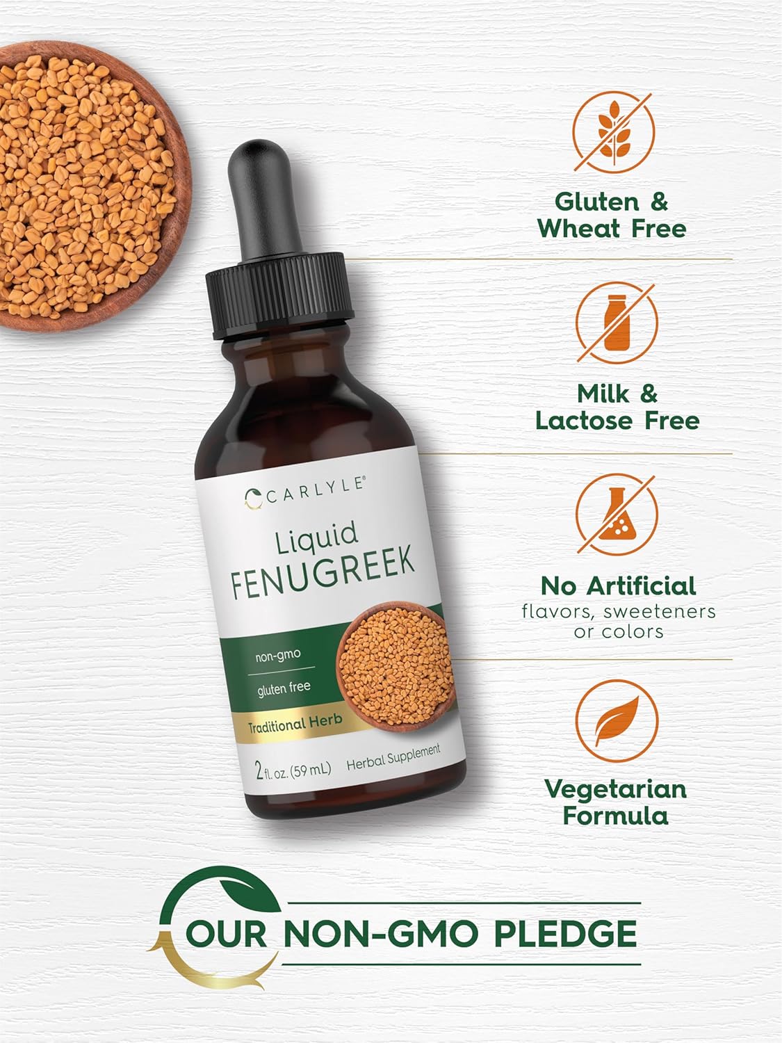 Carlyle Fenugreek Extract Liquid | 2 Fl Oz | Vegetarian Tincture | Non-Gmo, Gluten Free | Traditional Herbal Supplement Drops