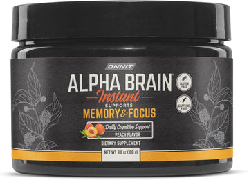 ONNIT Alpha Brain Instant - Peach Flavor - Nootropic Brain Booster Memory Supplement - Brain Support for Focus, Energy & Clarity - Alpha GPC Choline, Cats Claw, L-Theanine, Bacopa - 30 serving tub