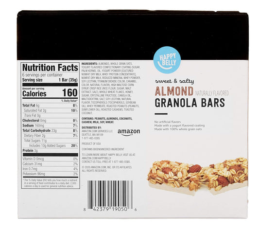 Amazon Brand - Happy Belly Sweet & Salty, Almond Granola Bars, 1.2 Oz, 6 Count