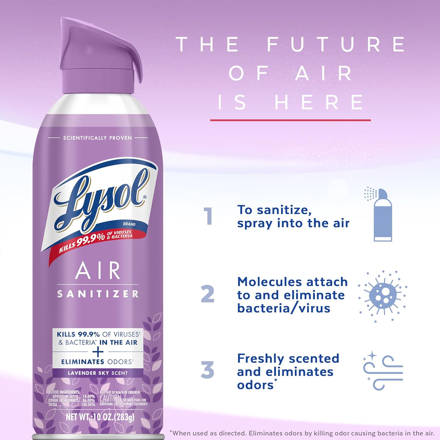 Lysol Air Sanitizer Spray, For Air Sanitization And Odor Elimination, Lavender Sky Scent, 10 Fl. Oz (Pack Of 3)