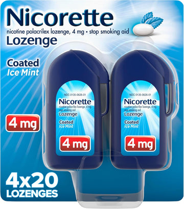 Nicorette 4 Mg Coated Nicotine Lozenges To Help Quit Smoking - Ice Mint Flavored Stop Smoking Aid, 20 Count X 4