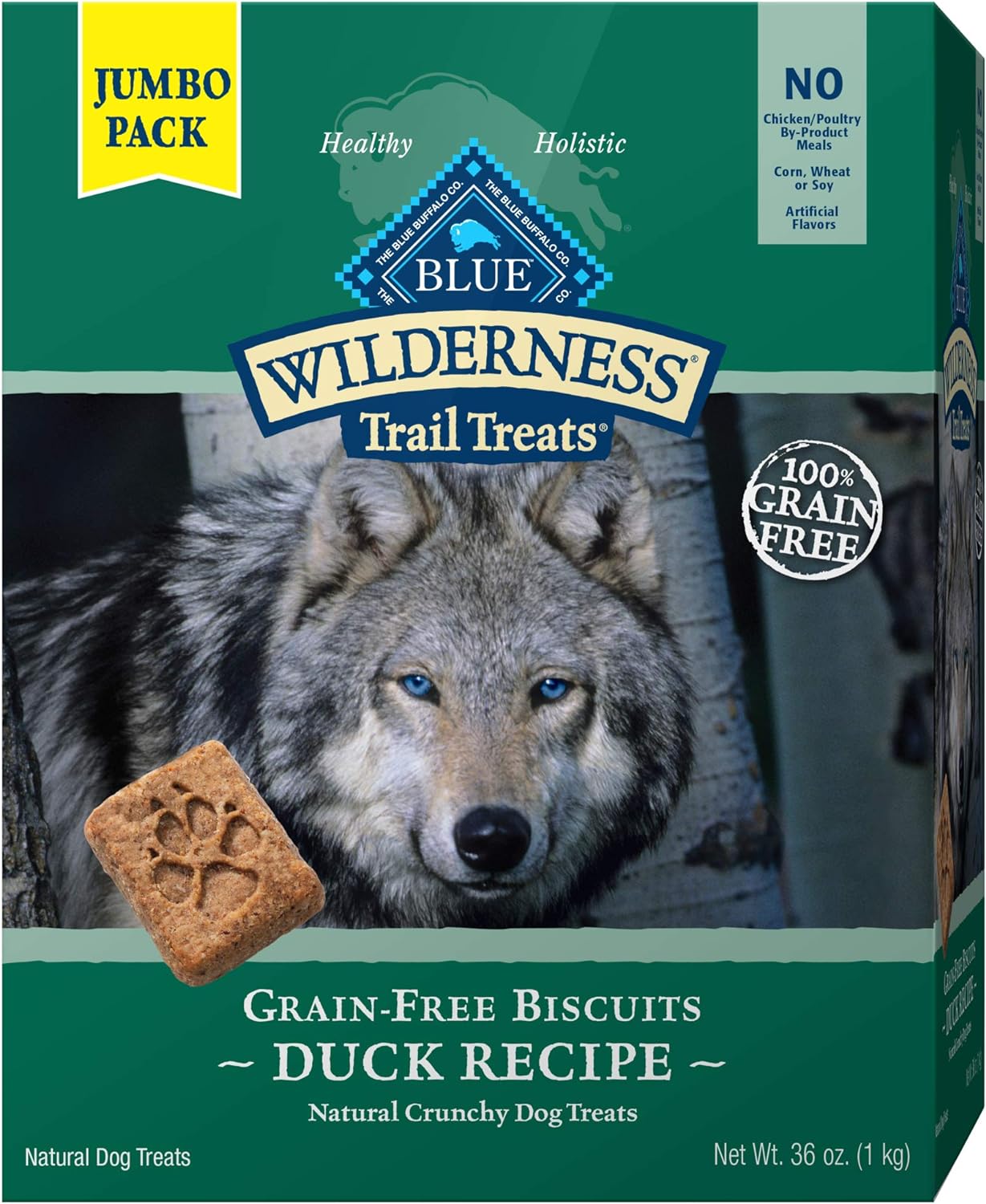 Blue Buffalo Wilderness Trail Treats High Protein Grain Free Crunchy Dog Treats Biscuits, Duck Recipe, 36-oz box