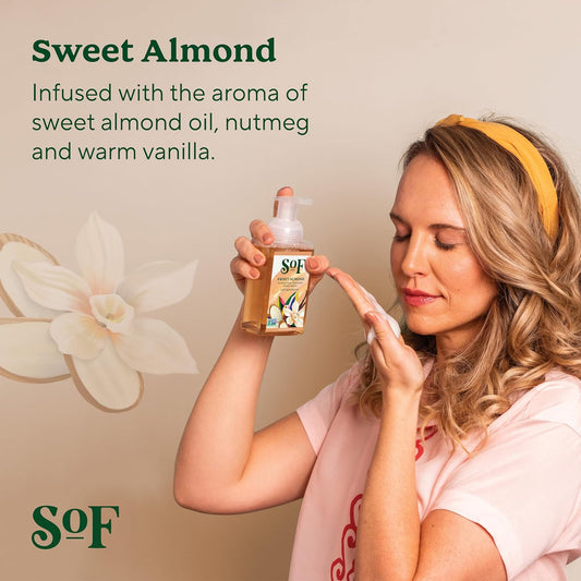 Sof Hydrating Foaming Hand Wash - With Organic Agave Nectar & Coconut Oil- Vegan & Non Gmo- Free From Phthalates, Sulfates & Parabens- Sweet Almond - 8 Oz Bottle 3 Pack