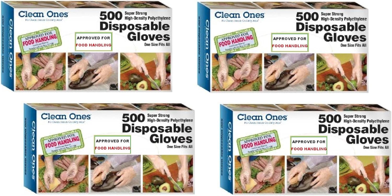 Clean Ones Disposable Gloves- 2000 Gloves, 500 Count (Pack Of 4)