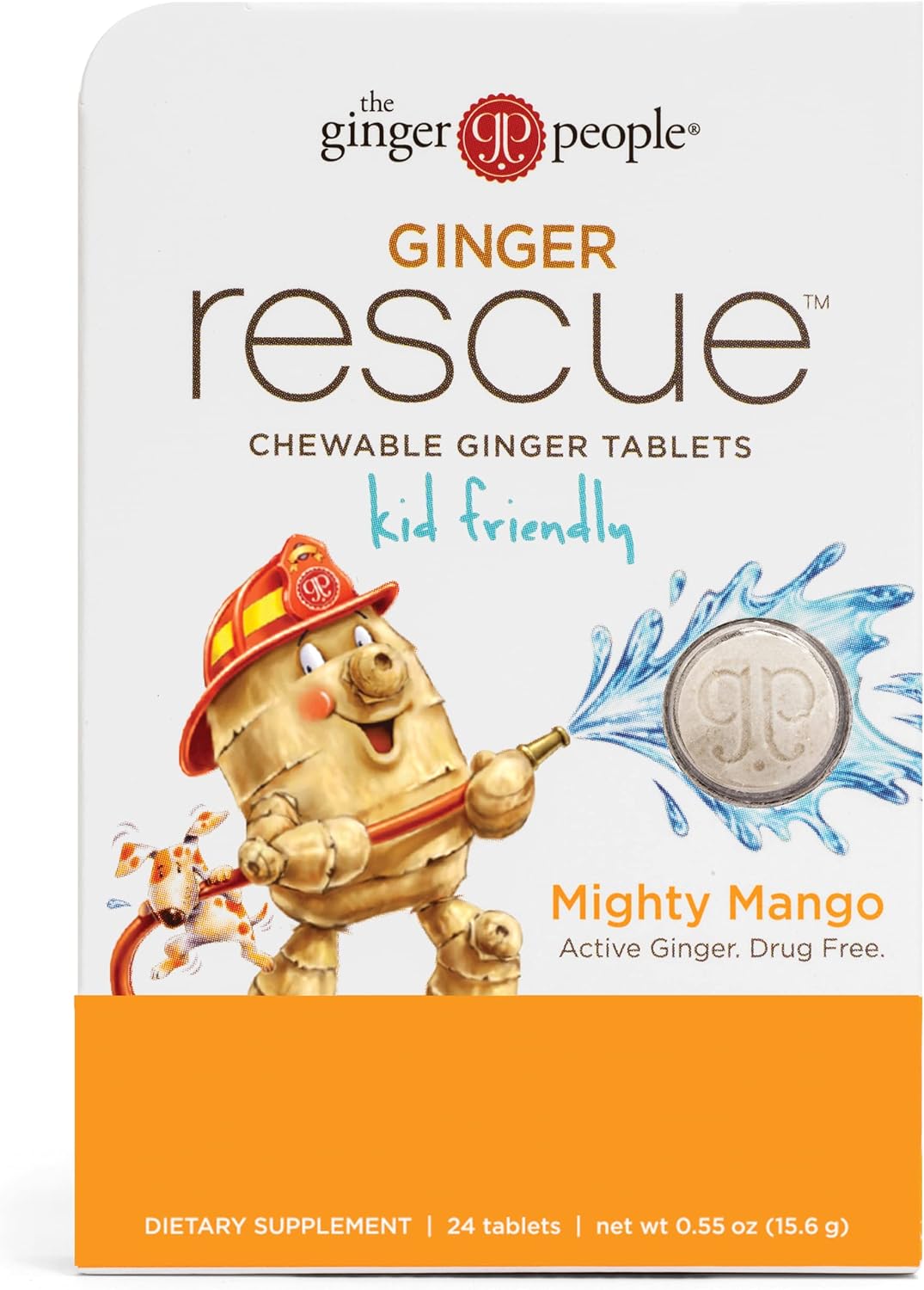 Ginger People The Ginger Rescue Chewable Ginger Tablets, Orange, Mighty Mango, 0.55 Oz , 24 Count