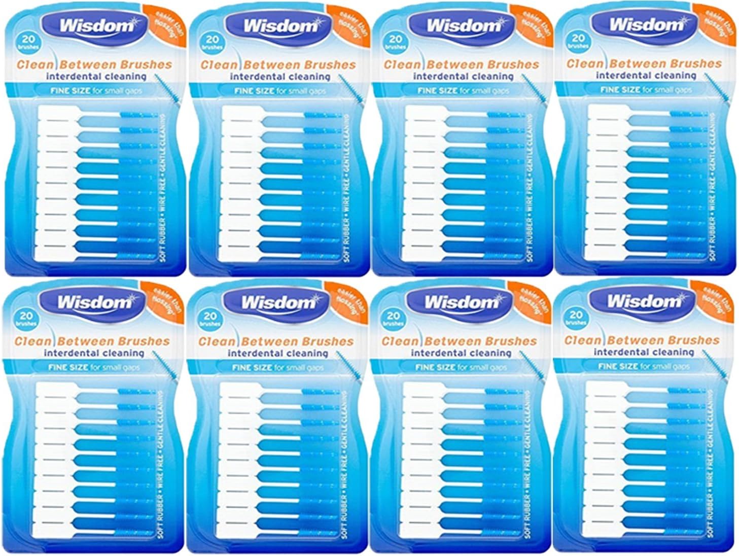 6x Wisdom Clean Between Interdental Brushes - Pack of 20 – Size Fine Blue (Tot. 120 pcs)