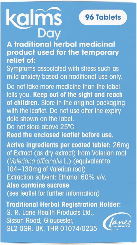 Kalms Day 96 Tablets - Traditional Herbal Medicinal Product Used For The Temporary Relief Of Symptoms Associated With Stress