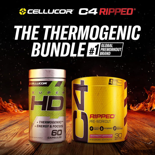 C4 Ripped & Superhd, The Thermogenic Bundle, C4 Ripped Pre Workout Powder, Raspberry Lemonade 30 Servings + Superhd With Capsimax And Green Tea Extract, 60 Servings