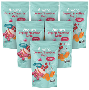 Amara Smoothie Melts - Carrot Raspberry - Baby Snacks Made With Fruits And Vegetables - Healthy Toddler Snacks For Your Kids Lunch Box - Organic Plant Based Yogurt Melts - 6 Resealable Bags