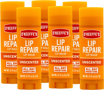 O'Keeffe's Unscented Lip Repair Lip Balm for Dry, Cracked Lips, Stick, (Pack of 6)