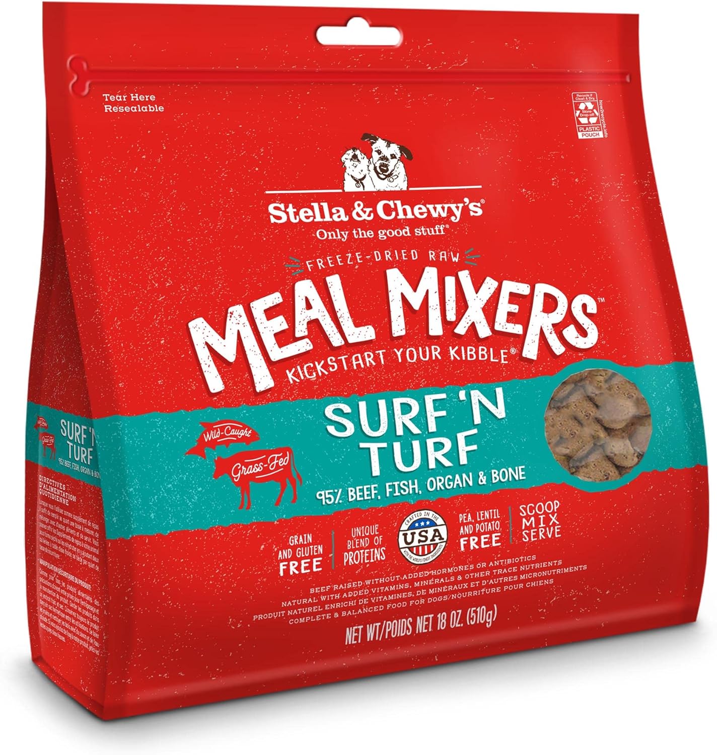 Stella & Chewy'S Freeze Dried Raw Surf & Turf Meal Mixer – Dog Food Topper For Small & Large Breeds – Grain Free, Protein Rich Recipe – 18 Oz Bag