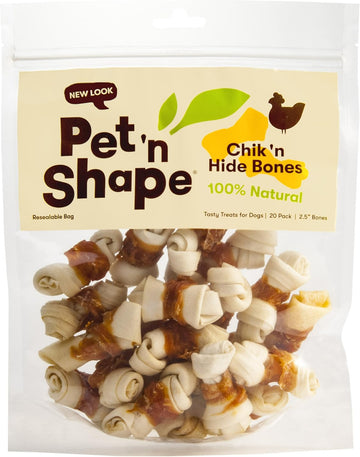 Pet 'N Shape Chicken Hide Bones – Natural Chicken Wrapped Rawhide Bone Dog Treats - Small Bone - 20 Count