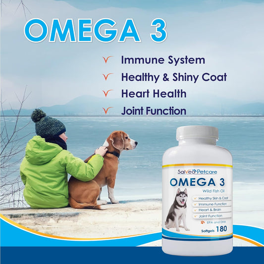 Omega 3 Fish Oil for Dogs - Natural Pet Supplement for Shiny Coat - Wild Caught More EPA & DHA Than Salmon Oil - 180 Capsules No Fishy Smell or Mess - Ideal for Medium Large Dogs