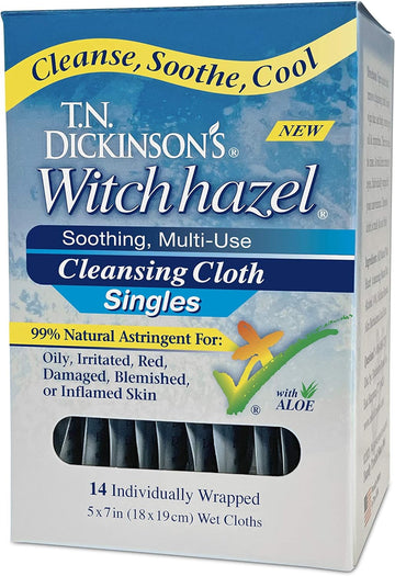 T.N. Dickinson'S Witch Hazel On-The-Go Multi-Use Cleansing Cloth Towelette Singles, 14 Count