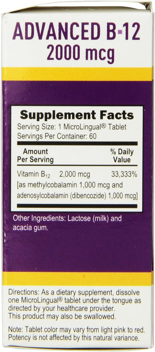 Superior Source No Shot Advanced B12 Vitamins Tablet, 2000 mcg, 60 Count