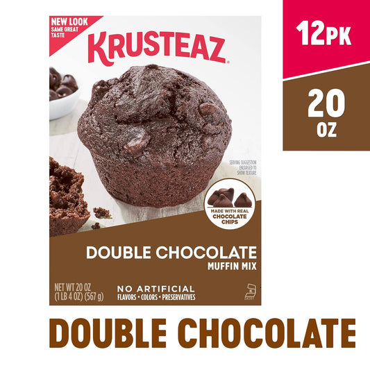 Krusteaz Double Chocolate Muffin Mix, Made with Real Chocolate Chips, 20 oz Boxes (Pack of 12)