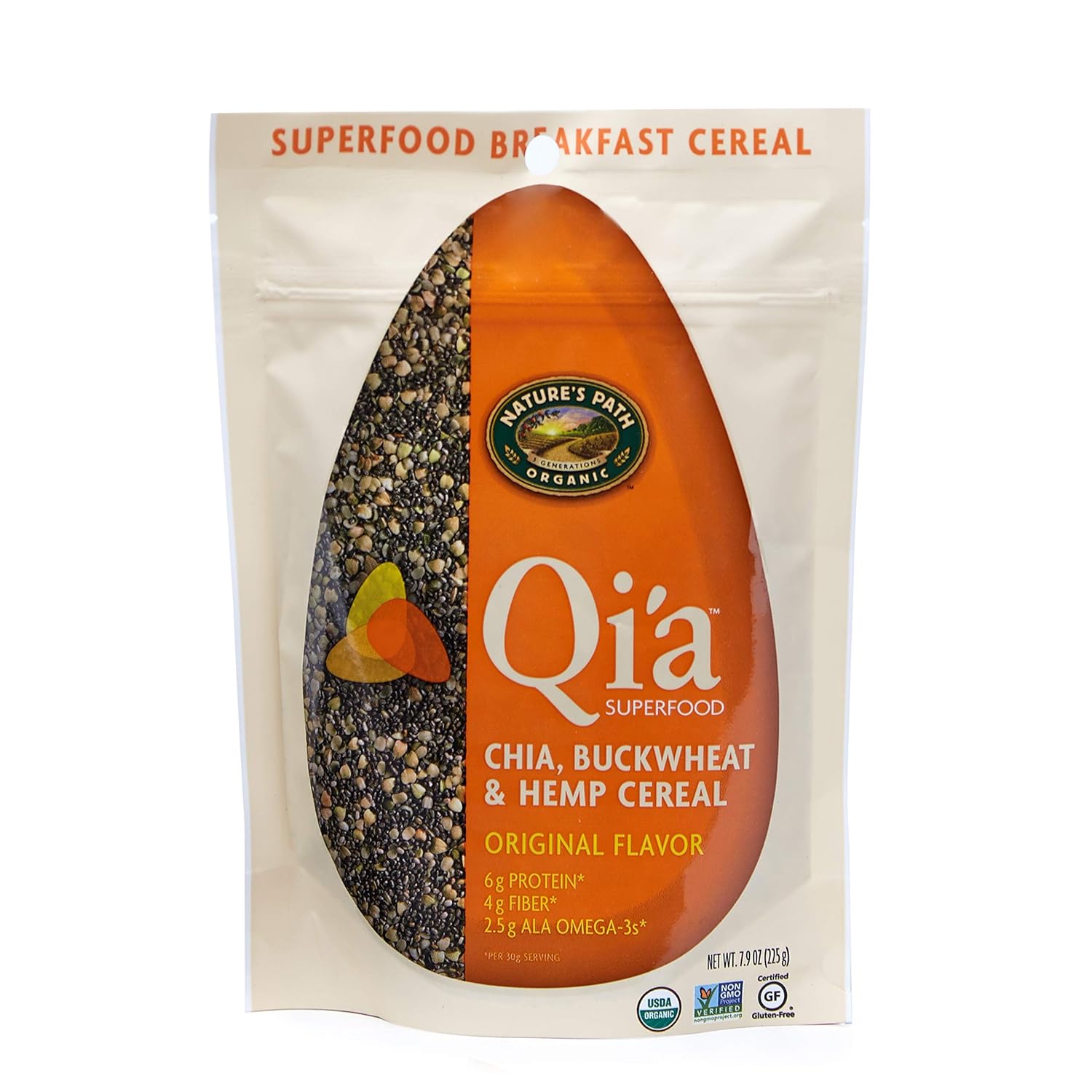 Nature's Path Qi'a Superfood Organic Gluten Free Original Chia, Buckwheat and Hemp Cereal Topper, 7.9 Ounce, Non-GMO, 6g Plant Based Protein, 2.5 grams of ALA Omega-3s, by Nature's Path