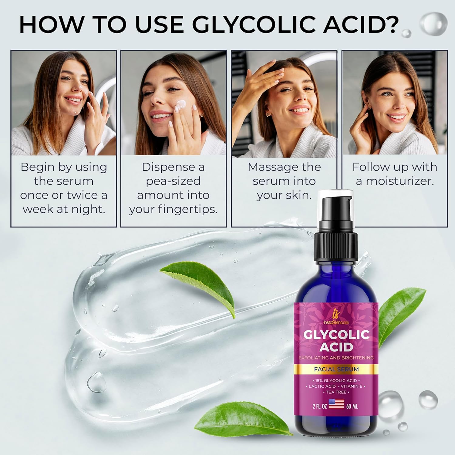 Glycolic Acid Serum for Face 15% Strength - Extra Large Size (2Oz) - Advanced Formula for Enhancing Skin Radiance, Texture Improvement, Addressing Uneven Tone & Fine Lines by InstaSkincare : Beauty & Personal Care