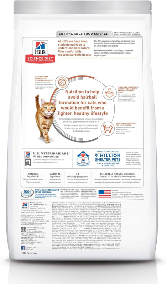 Hill'S Science Diet Hairball Control Light, Adult 1-6, Weight Management & Hairball Control Support, Dry Cat Food, Chicken Recipe, 7 Lb Bag