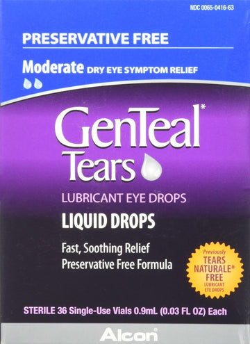 Genteal Tears Lubricant Eye Drops, Moderate Liquid Drops, 36 Sterile, Single-Use Vials, 0.9-Ml Each