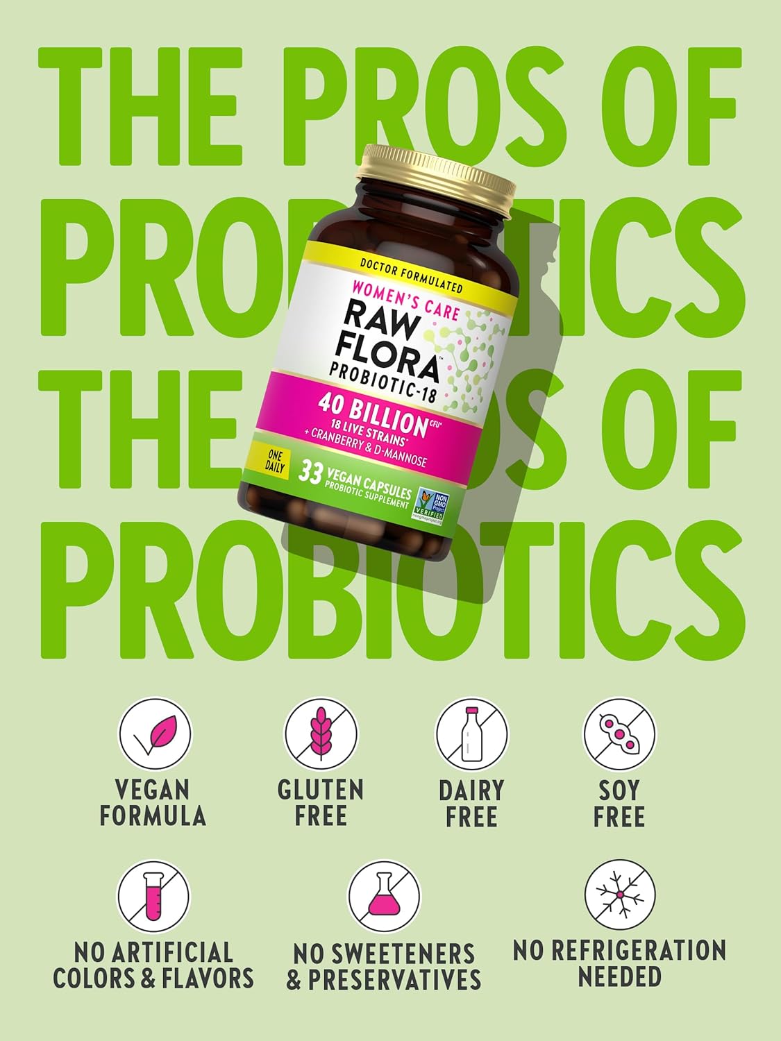 Nature's Truth Raw Flora Probiotics for Women | 40 billion CFU | 33 Vegan Capsules | with Cranberry & D-Mannose | Vegan & Gluten Free Vitamins : Health & Household