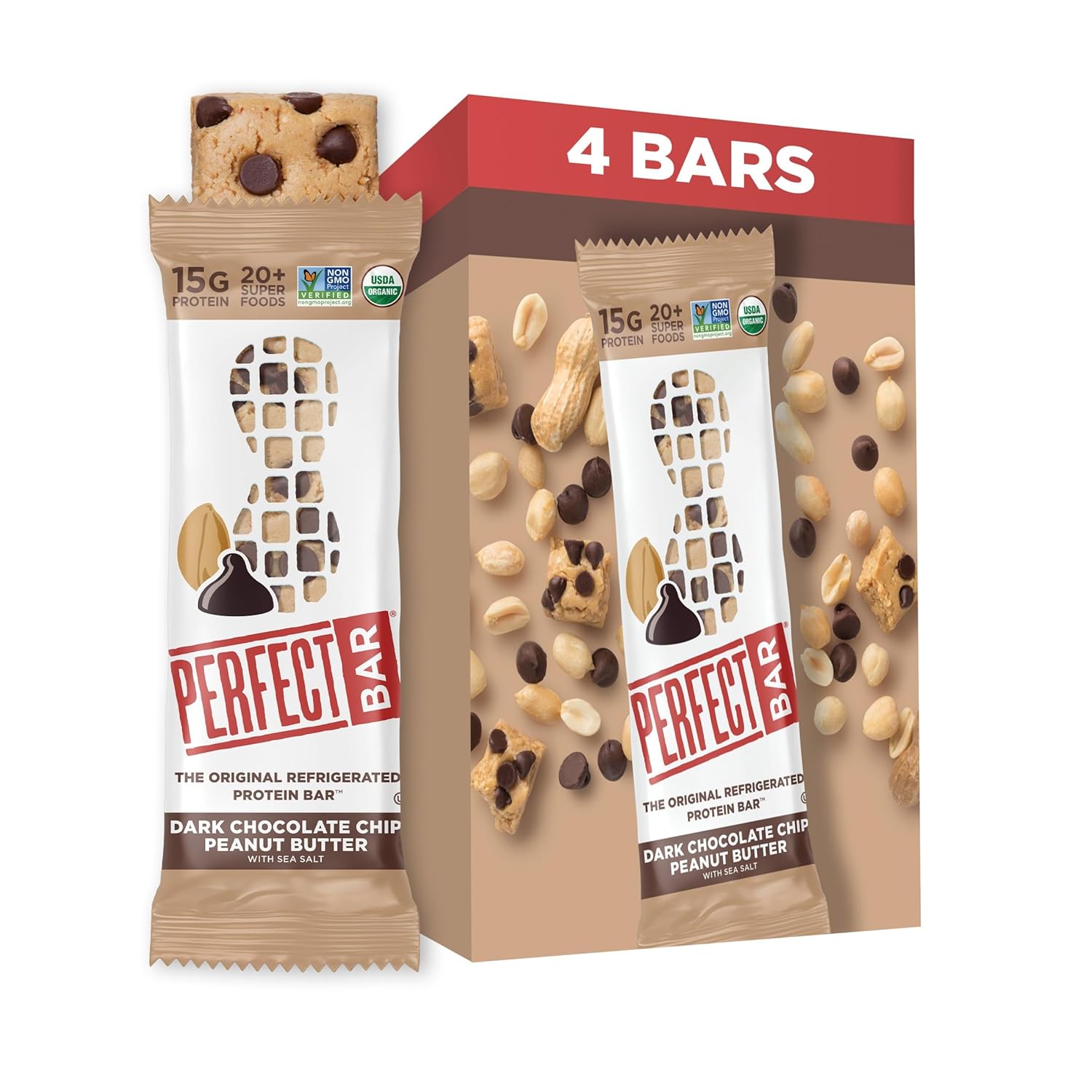 Perfect Bar Gluten-Free Dark Chocolate Chip Peanut Butter Protein Bar, 4 Count, 2.3 Oz