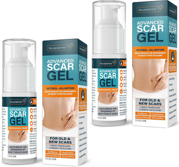 Nuvadermis Scar Gel – Enriched With Retinol, Allantoin, Vitamin E, And Betaine – Advanced Scar Treatment For C-Section, Tummy Tuck, And Keloid Scars – 1.7 Oz Pump Bottle For Post-Surgery Care - 2 Pack