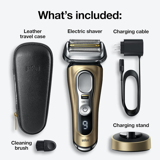 Braun Electric Razor For Men, Waterproof Foil Shaver, Series 9 Pro 9419S, Wet & Dry Shave, With Prolift Beard Trimmer For Grooming, Charging Stand Included, Gold