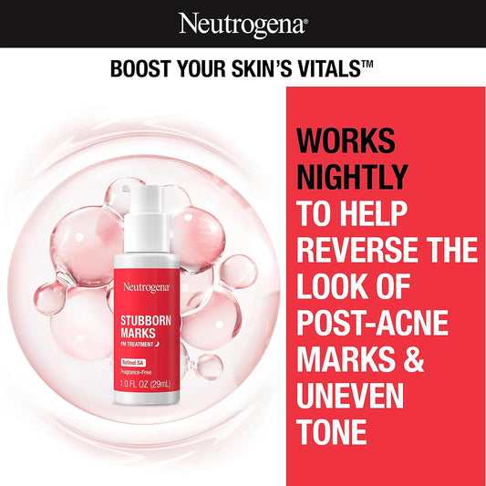 Neutrogena Stubborn Marks Pm Treatment With Retinol Sa, Face-Exfoliating Treatment To Help Reverse The Look Of Post-Acne Marks & Uneven Skin Tone, Oil-Free, Non-Comedogenic, Pm Treatment, Unscented, 1.0 Fl Oz