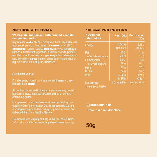 Graze Peanut Butter Protein Flapjacks Oats Bars Snacks -9X50G- (Pack Of 9)