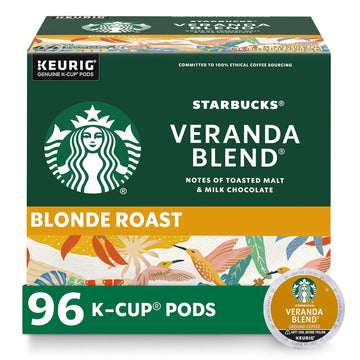 Starbucks K-Cup Coffee Pods, Starbucks Blonde Roast Coffee, Veranda Blend For Keurig Brewers, 100% Arabica, 4 Boxes (96 Pods Total)