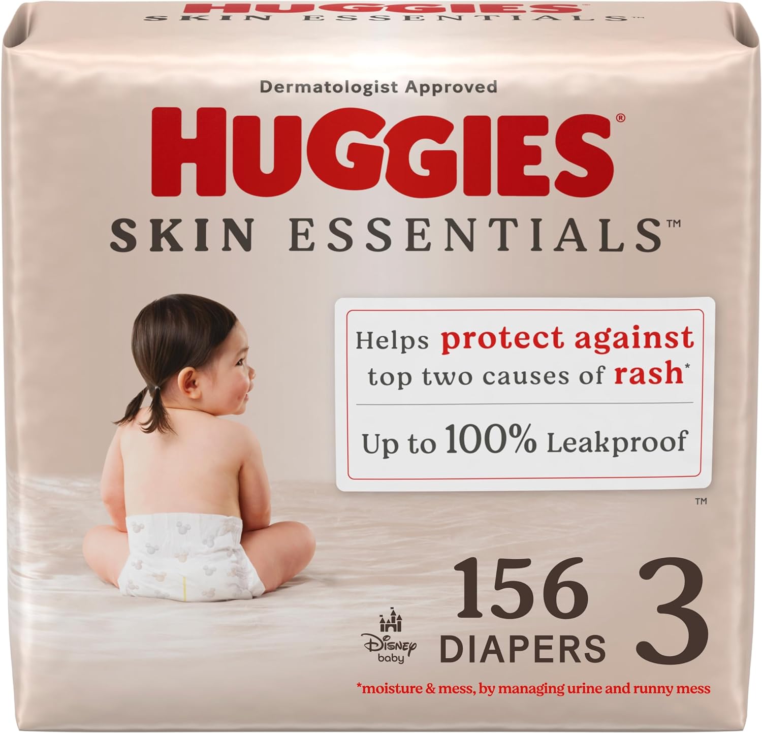 Huggies Size 3 Diapers, Skin Essentials Baby Diapers, Size 3 (16-28 Lbs), 156 Count (3 Packs Of 52)
