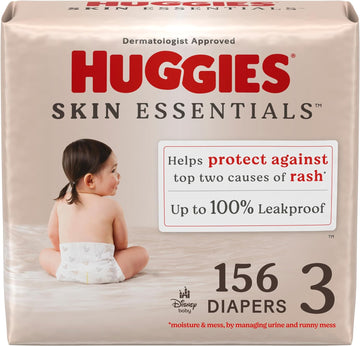 Huggies Size 3 Diapers, Skin Essentials Baby Diapers, Size 3 (16-28 Lbs), 156 Count (3 Packs Of 52)